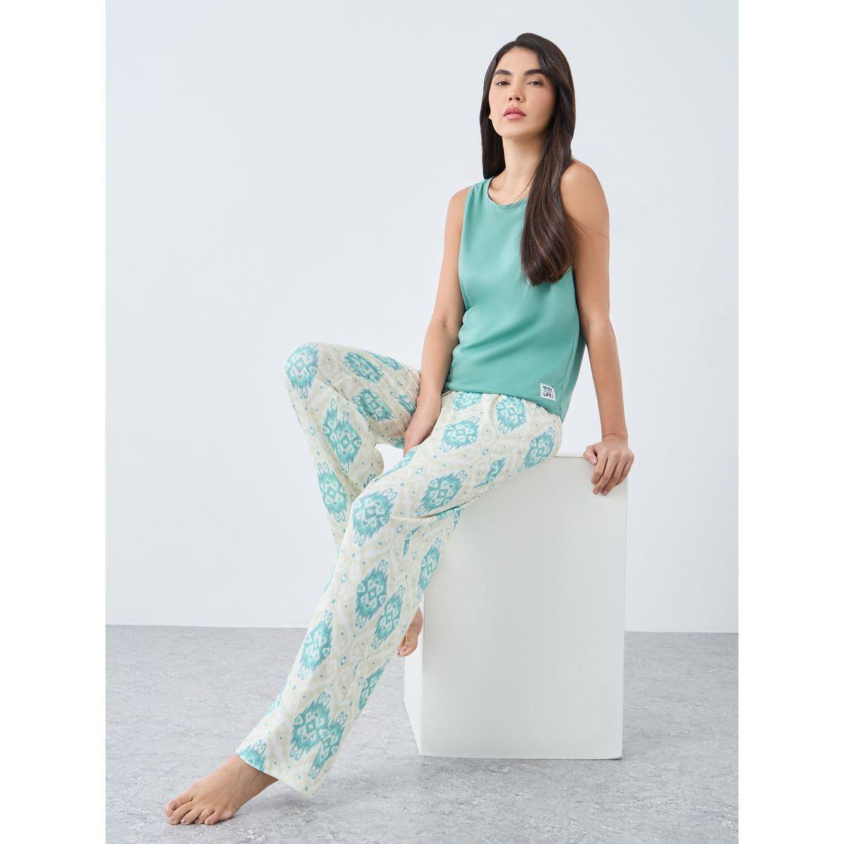 Styli Patch Detail Tank and Damask Print Pyjama Set-women-clothing-nightwear-pyjamas-longsets-image-1