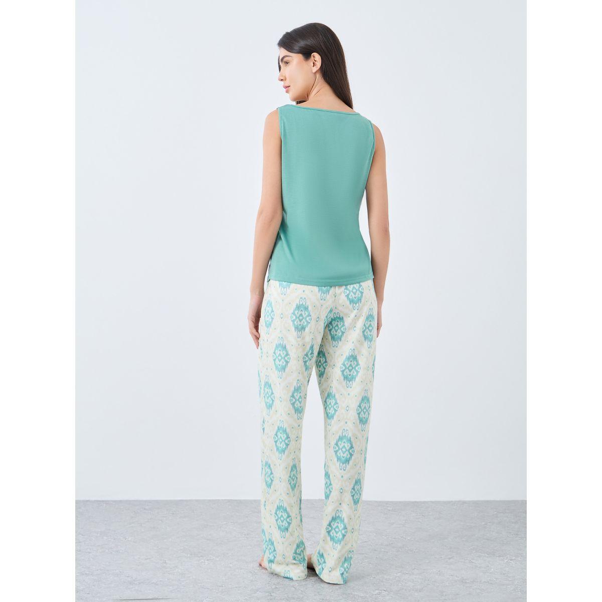 Styli Patch Detail Tank and Damask Print Pyjama Set-women-clothing-nightwear-pyjamas-longsets-image-5