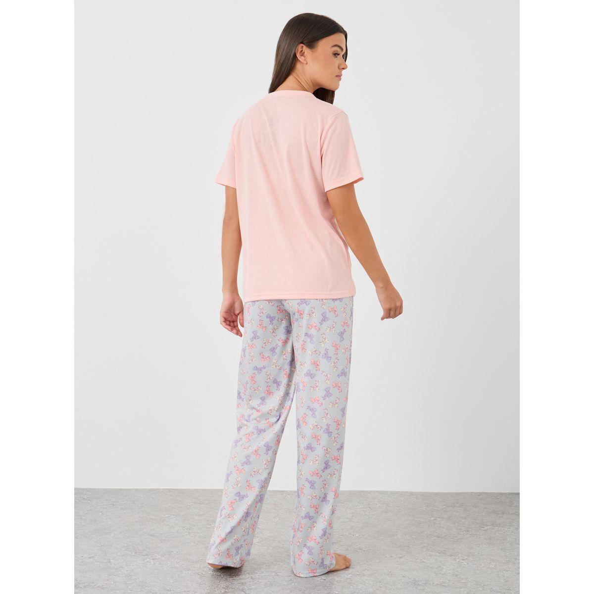 طقم بيجاما من بنطال وتيشيرت سادة بأكمام قصيرة-women-clothing-nightwear-pyjamas-longsets-image-6