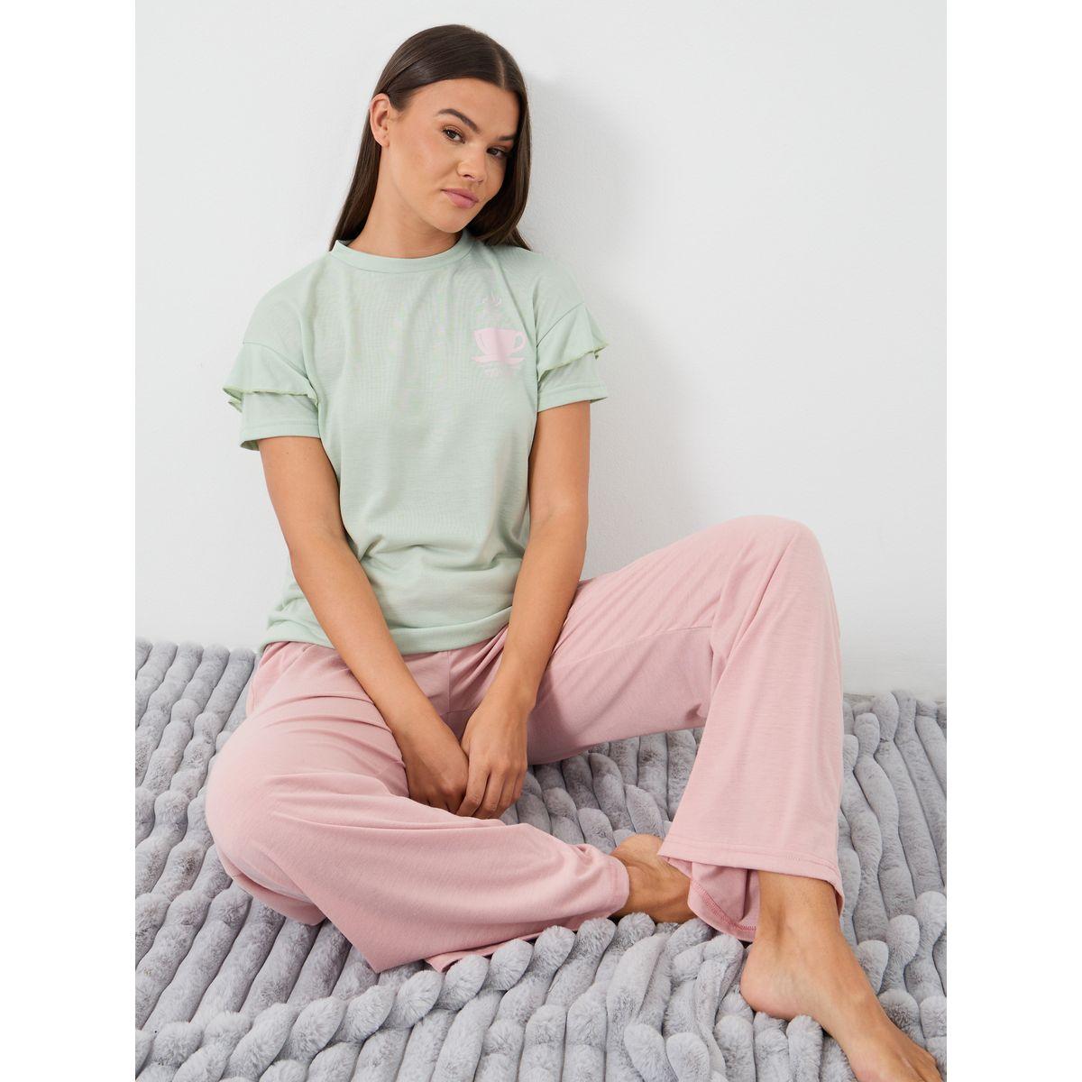 Styli Graphic Print Round Neck T-Shirt and Pyjama Set-women-clothing-nightwear-pyjamas-longsets-image-1