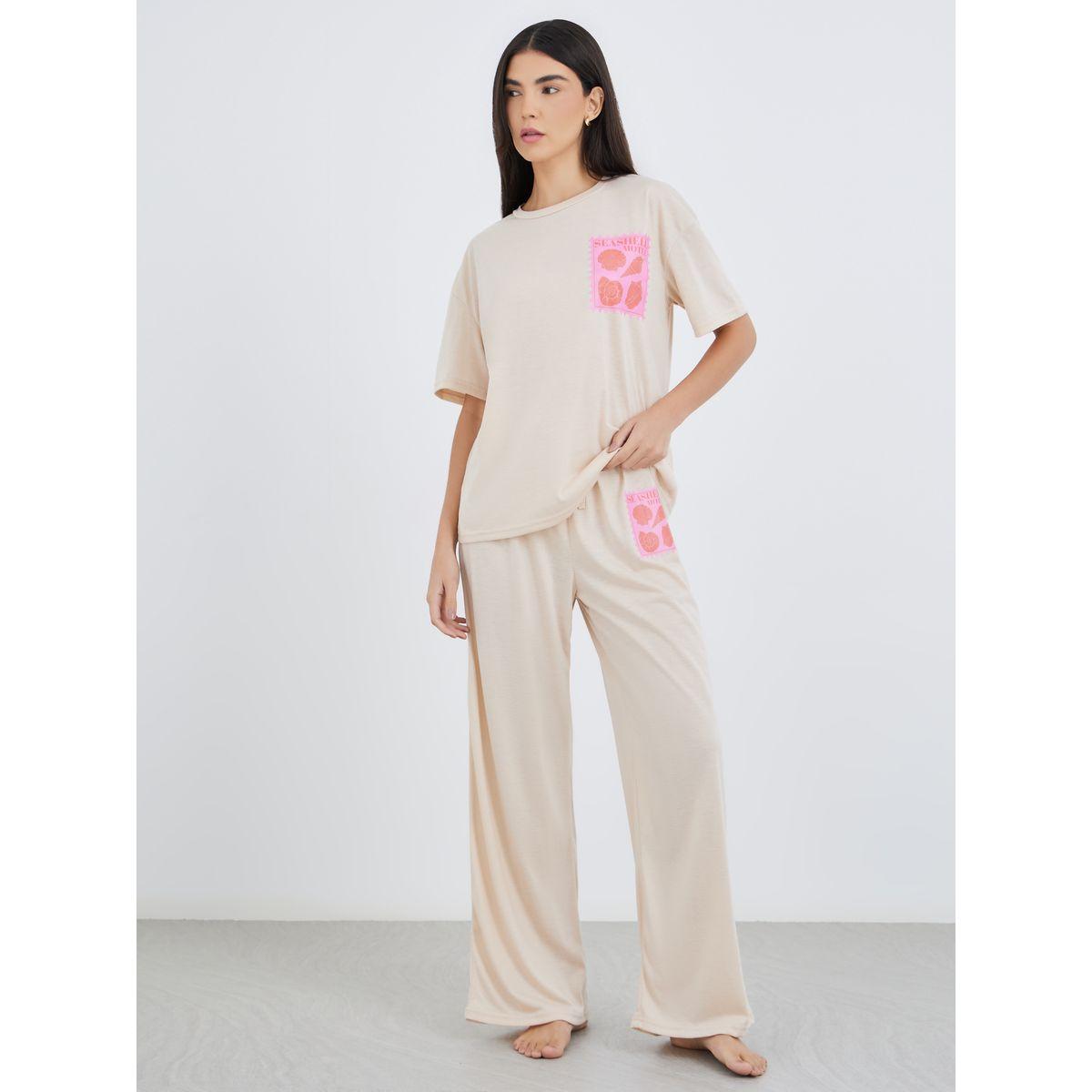 Styli Printed Pocket Short Sleeve T-Shirt and Pyjama Set-women-clothing-nightwear-pyjamas-longsets-image-1