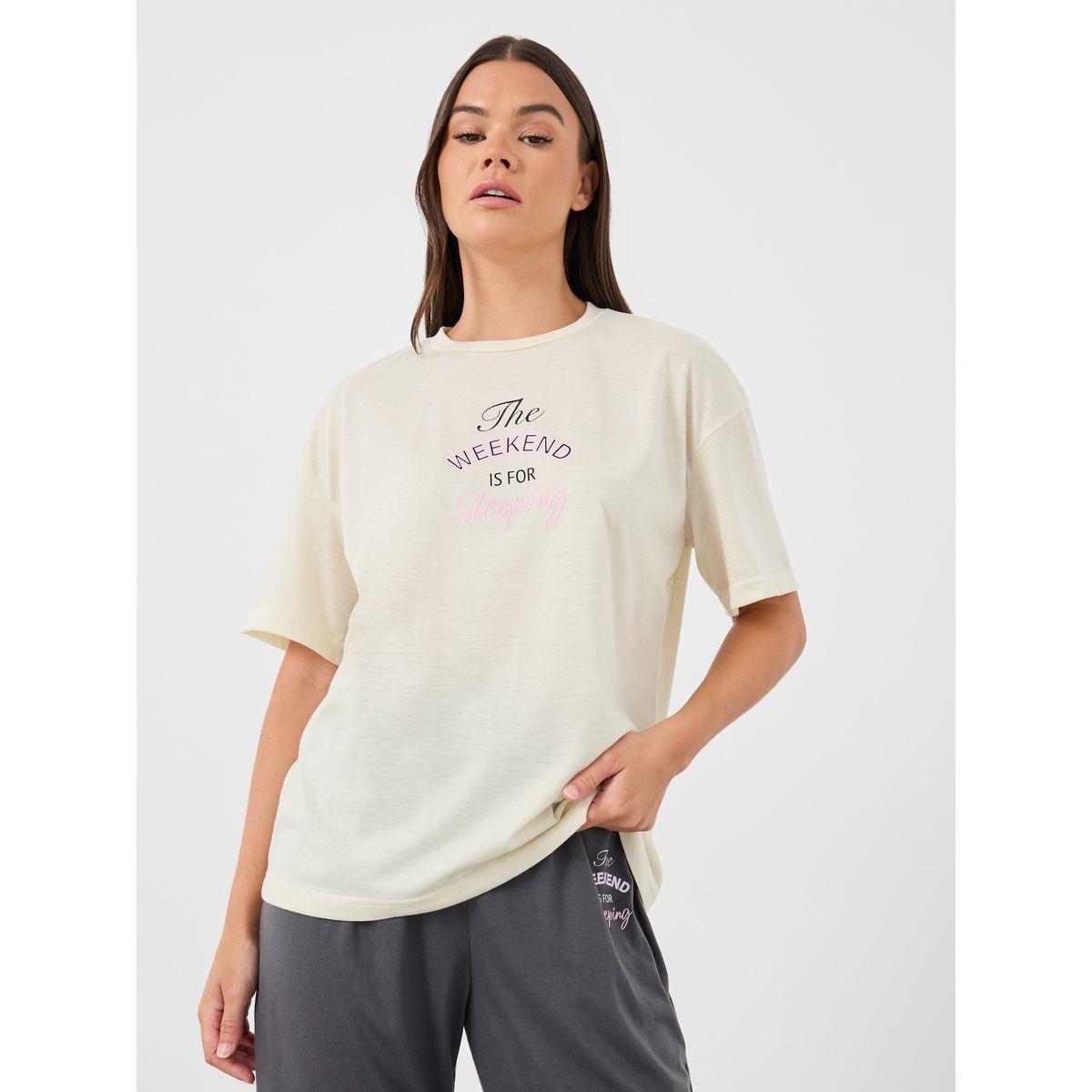 Styli Slogan Print Round Neck T-Shirt and Pyjama Set-women-clothing-nightwear-pyjamas-longsets-image-2