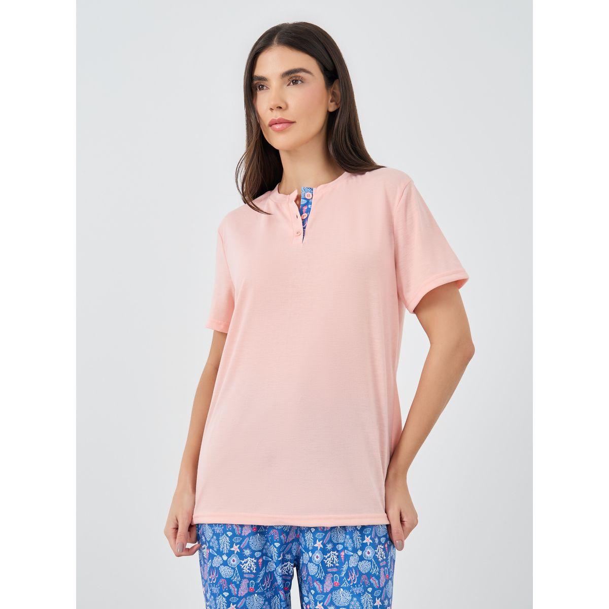 Styli Solid Short Sleeve T-Shirt and Pyjama Set-women-clothing-nightwear-pyjamas-longsets-image-2