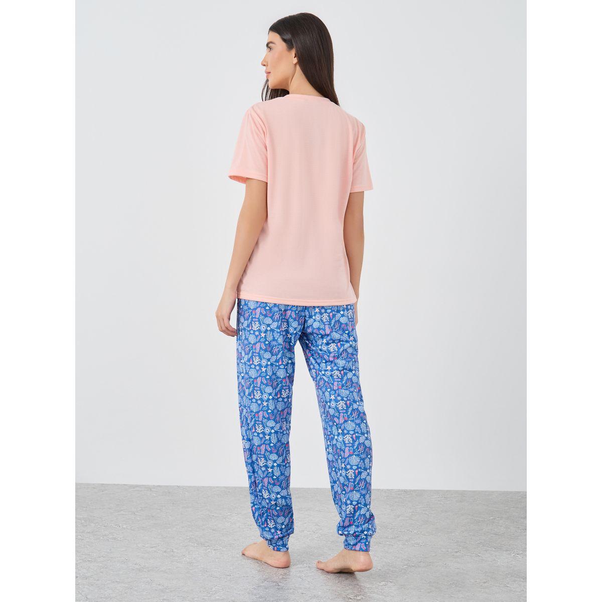 Styli Solid Short Sleeve T-Shirt and Pyjama Set-women-clothing-nightwear-pyjamas-longsets-image-4