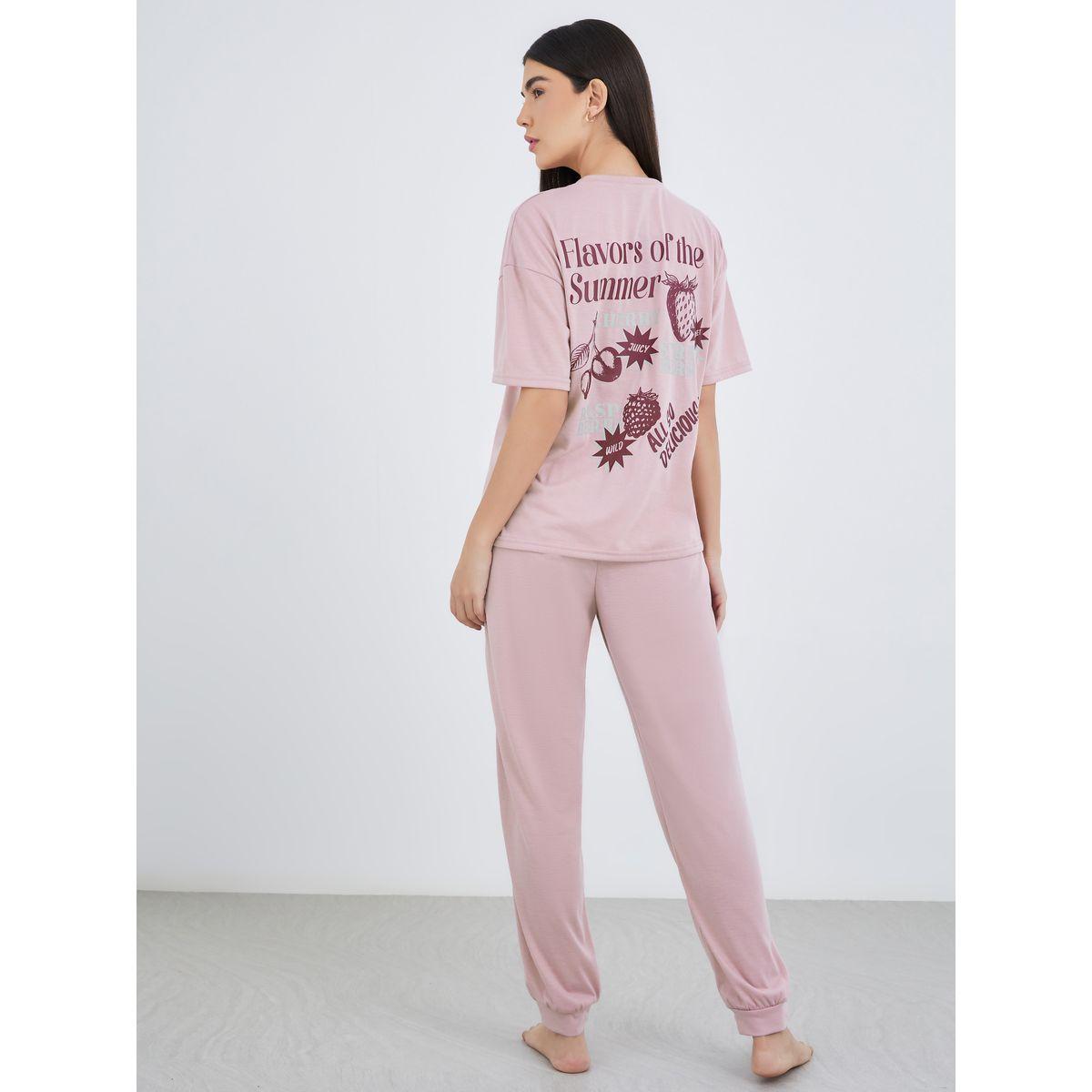Styli Graphic Print Short Sleeve T-Shirt and Pyjama Set-women-clothing-nightwear-pyjamas-longsets-image-1