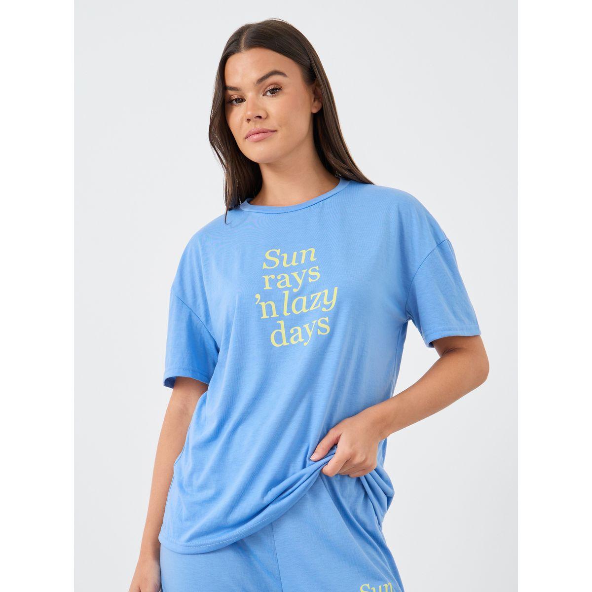 Styli Slogan Print Round Neck T-Shirt and Pyjama Set-women-clothing-nightwear-pyjamas-longsets-image-2
