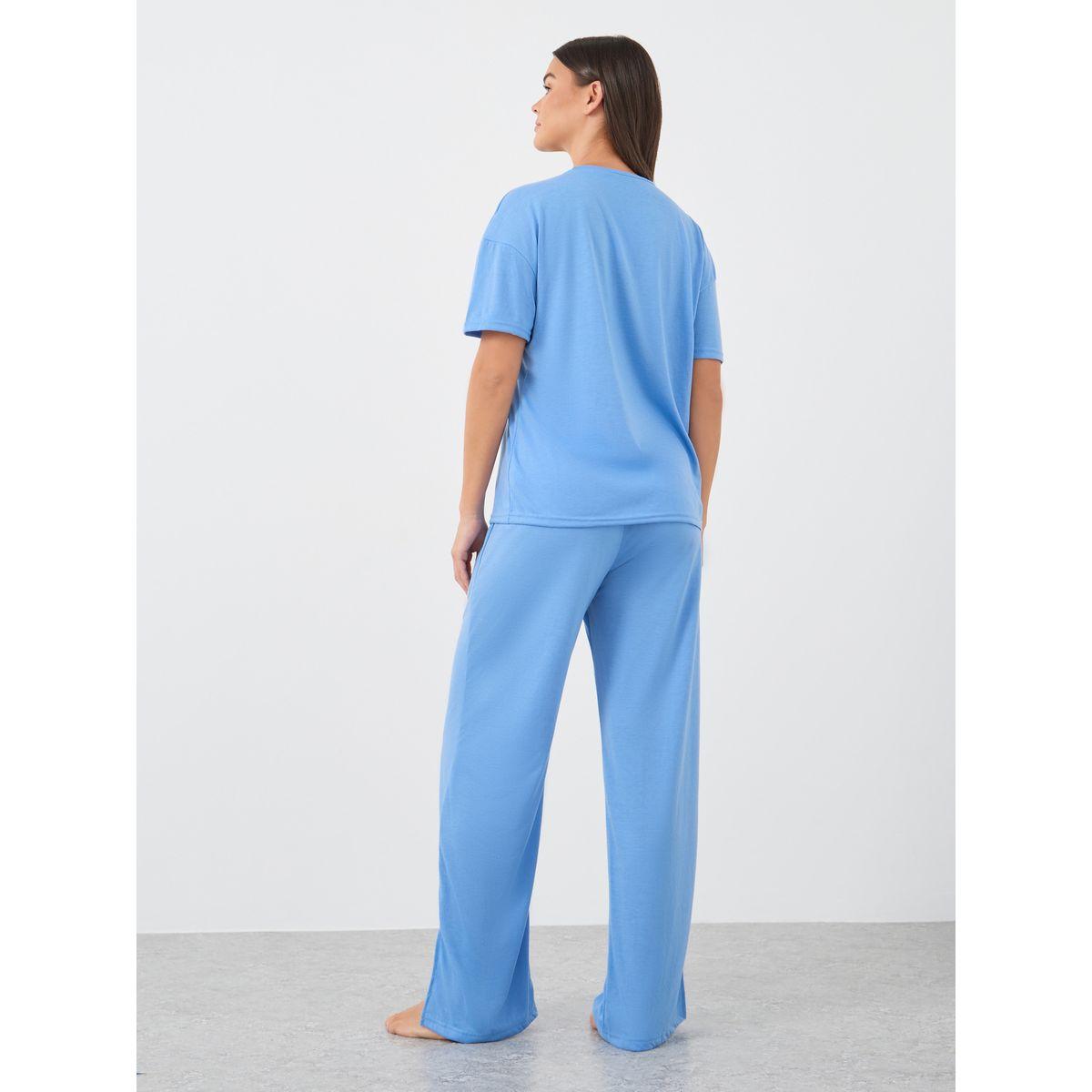 Styli Slogan Print Round Neck T-Shirt and Pyjama Set-women-clothing-nightwear-pyjamas-longsets-image-5