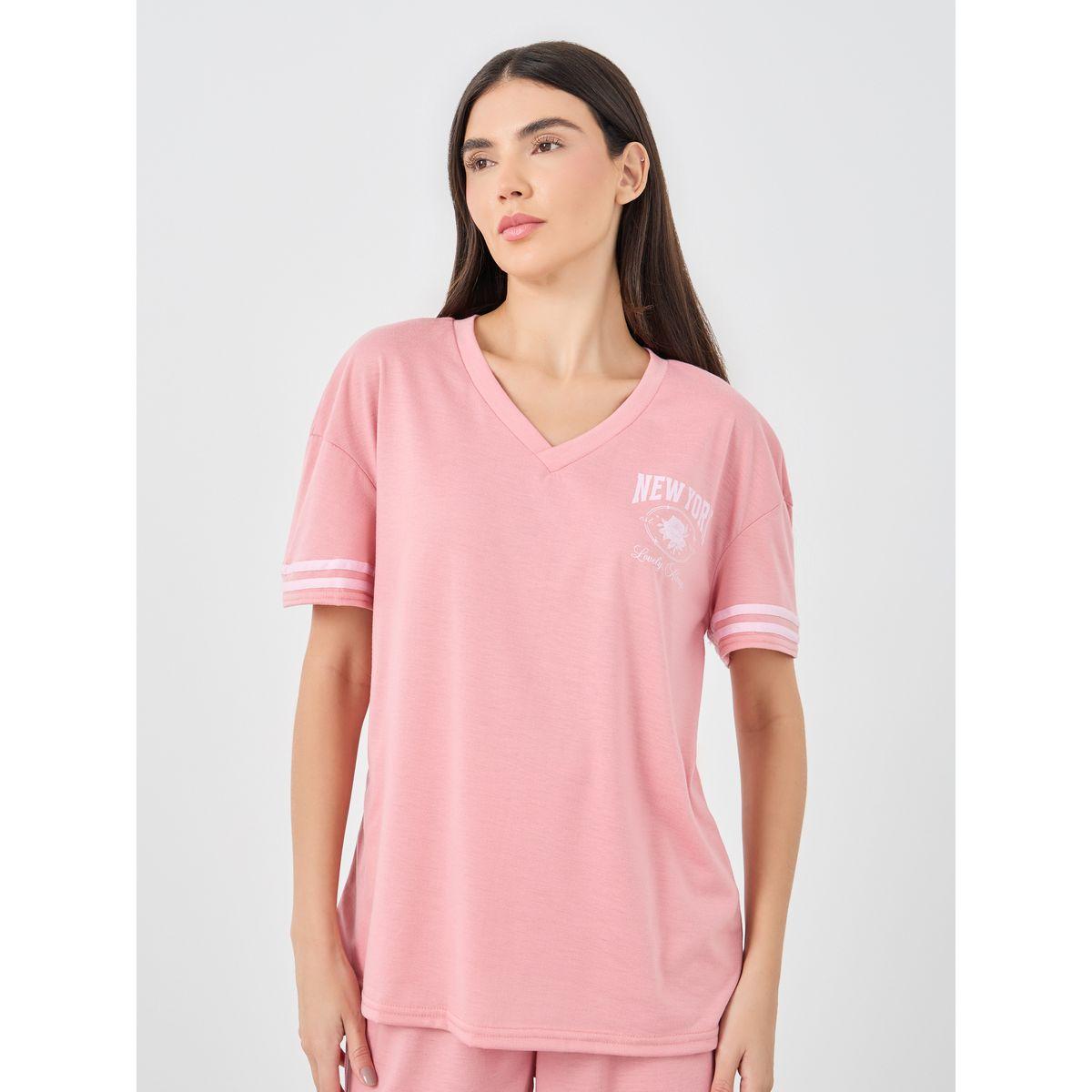 Styli New York Print Dropped Shoulder T-Shirt and Pyjama Set-women-clothing-nightwear-pyjamas-longsets-image-3