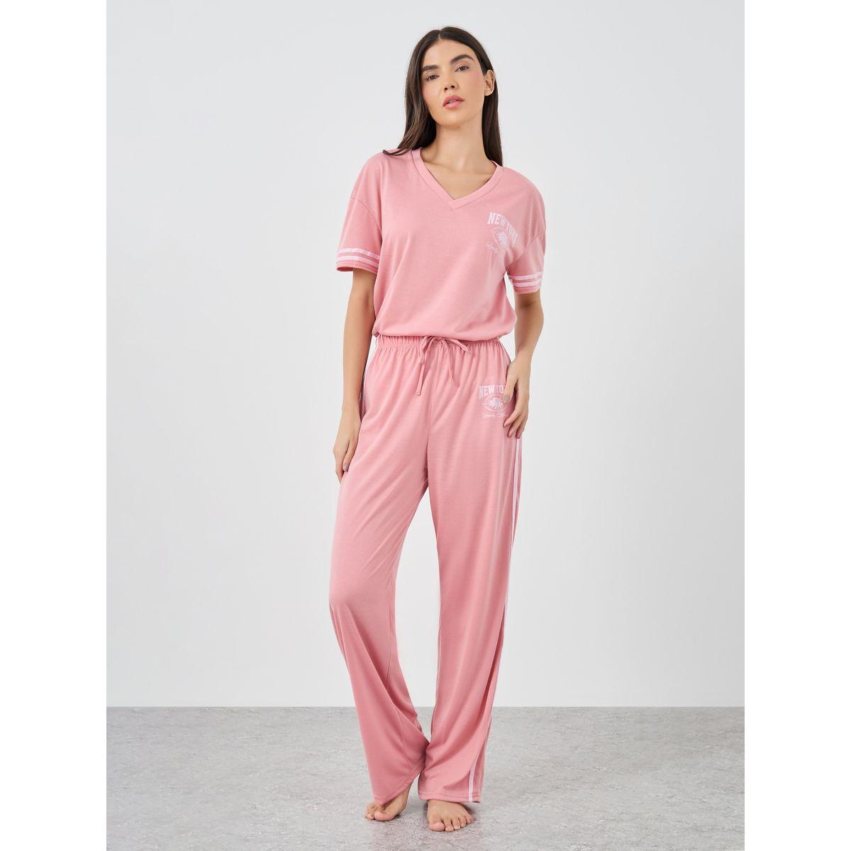 Styli New York Print Dropped Shoulder T-Shirt and Pyjama Set-women-clothing-nightwear-pyjamas-longsets-image-5