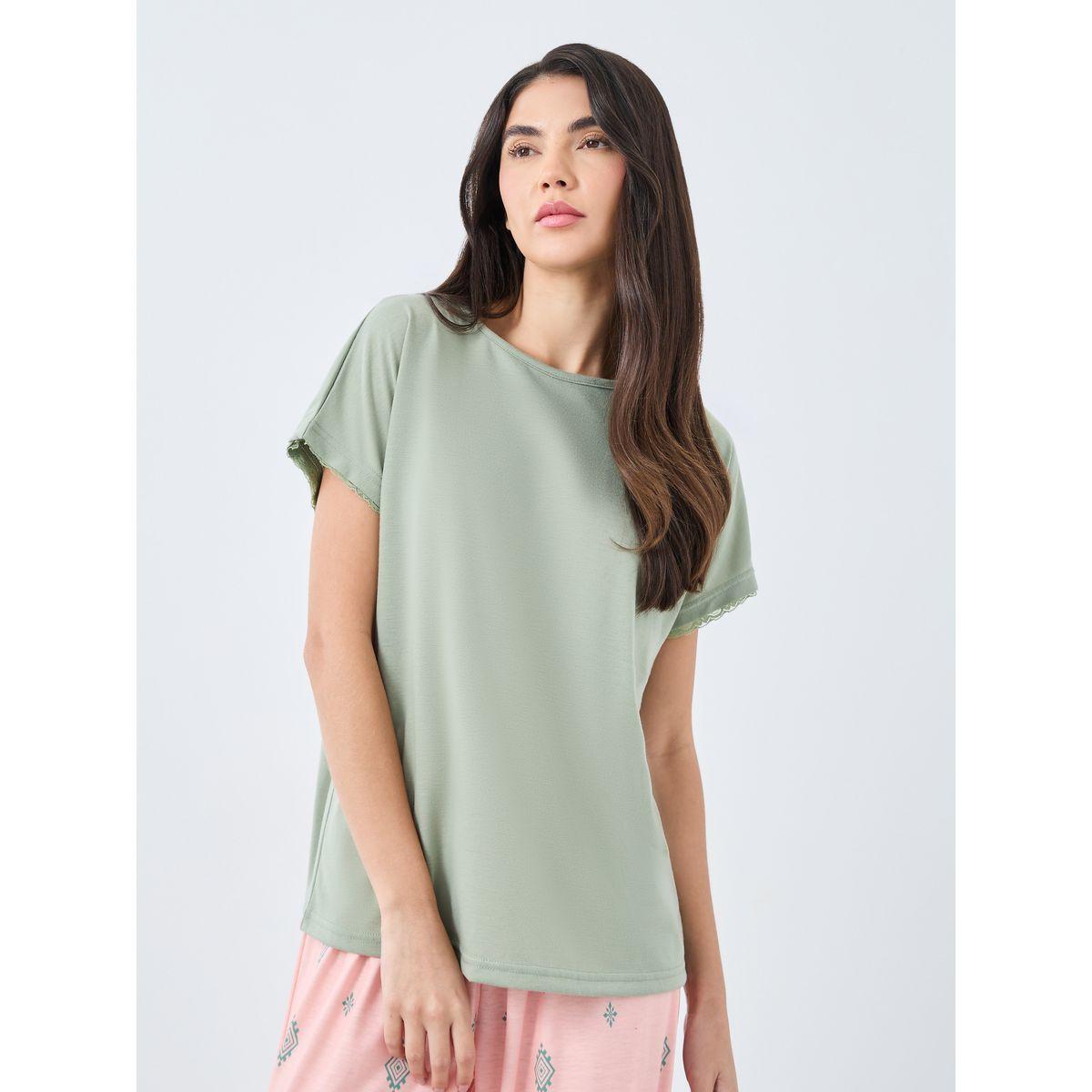 Styli Lace Trim Sleeve T-Shirt and Bored Print Geo Pyjama Set-women-clothing-nightwear-pyjamas-longsets-image-2