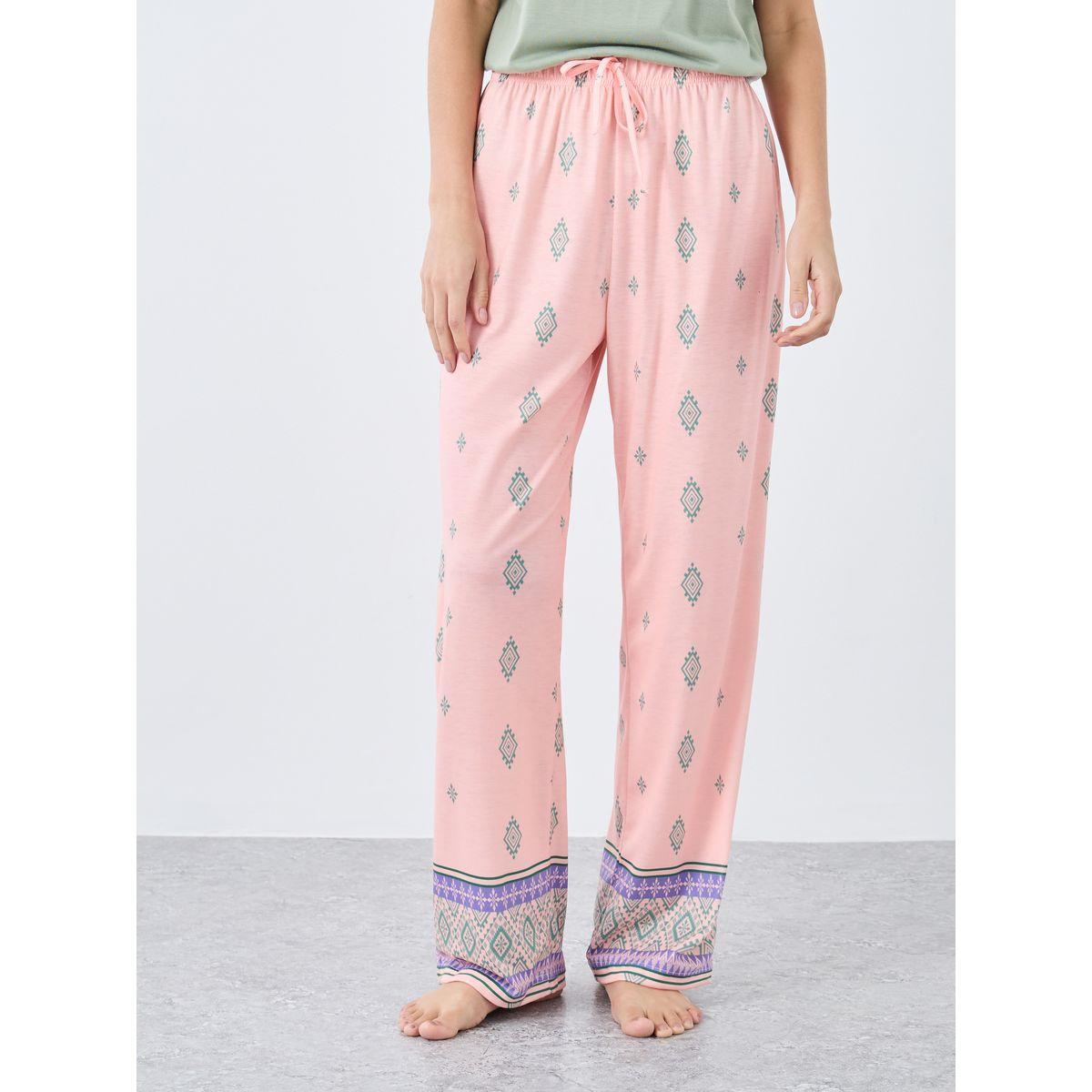 Styli Lace Trim Sleeve T-Shirt and Bored Print Geo Pyjama Set-women-clothing-nightwear-pyjamas-longsets-image-5