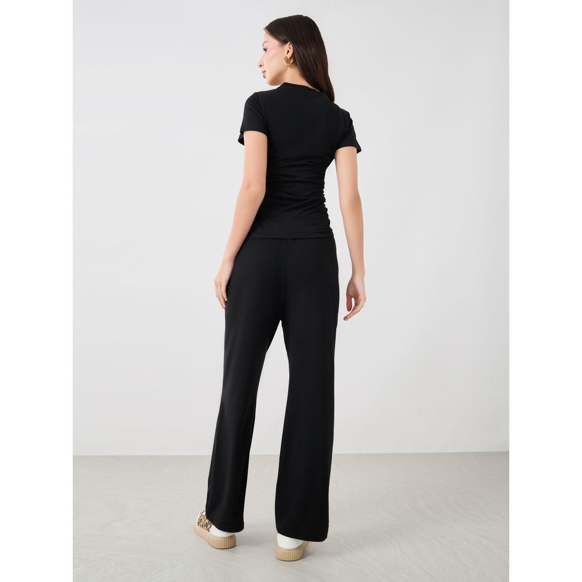 Styli Solid Ruched Detail T-Shirt and Wide Leg Joggers Co-Ords-women-clothing-coordsets-image-5