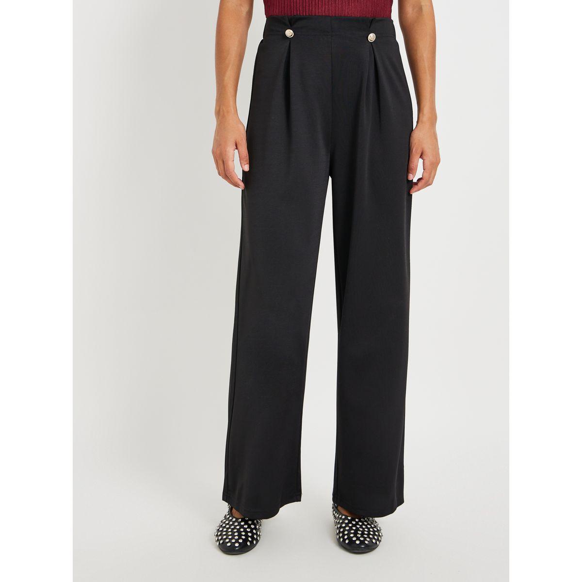 Styli Solid Waist Button Detail Wide Leg Trousers-women-clothing-bottoms-trousers-image-2