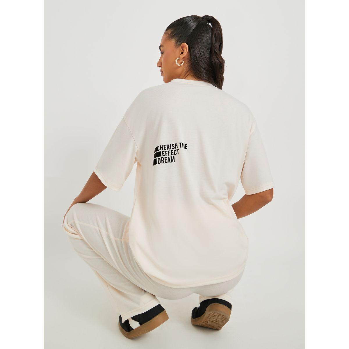 Styli Text Print Short Sleeve T-Shirt and Wide Leg Joggers Co-Ords-women-clothing-coordsets-image-1