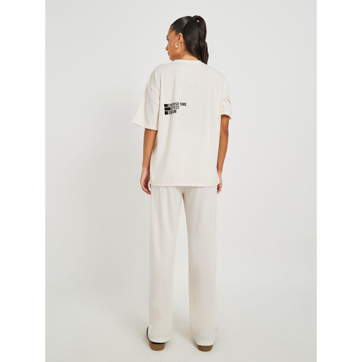 Styli Text Print Short Sleeve T-Shirt and Wide Leg Joggers Co-Ords-women-clothing-coordsets-image-7