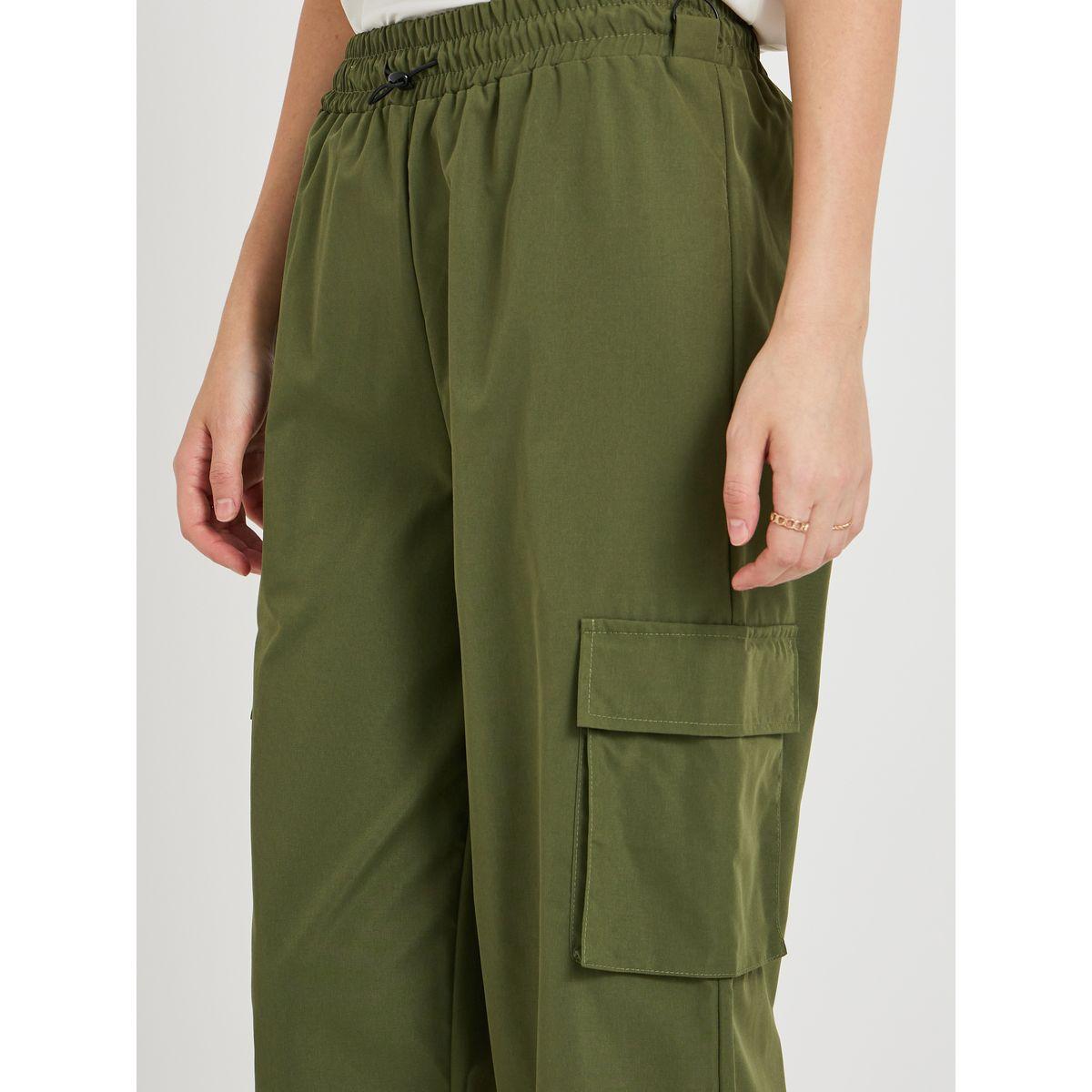 Styli Women Green Solid Wide Leg Cargo Pants with Drawstring Waist-women-clothing-bottoms-trousers-image-3