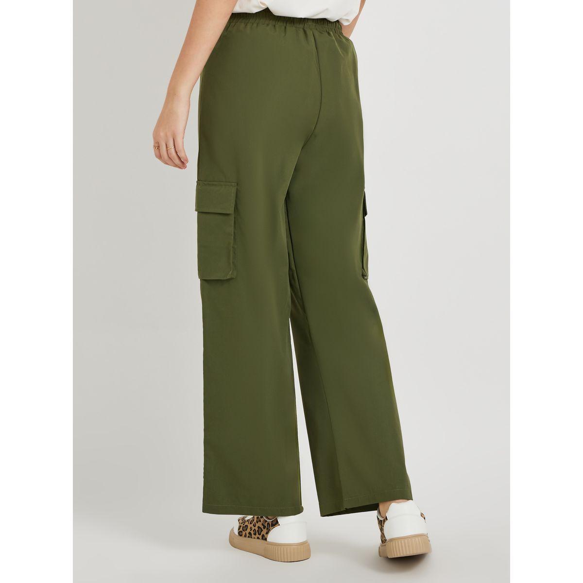بنطال كارجو سادة بأرجل واسعة ورباط خصر-women-clothing-bottoms-trousers-image-4