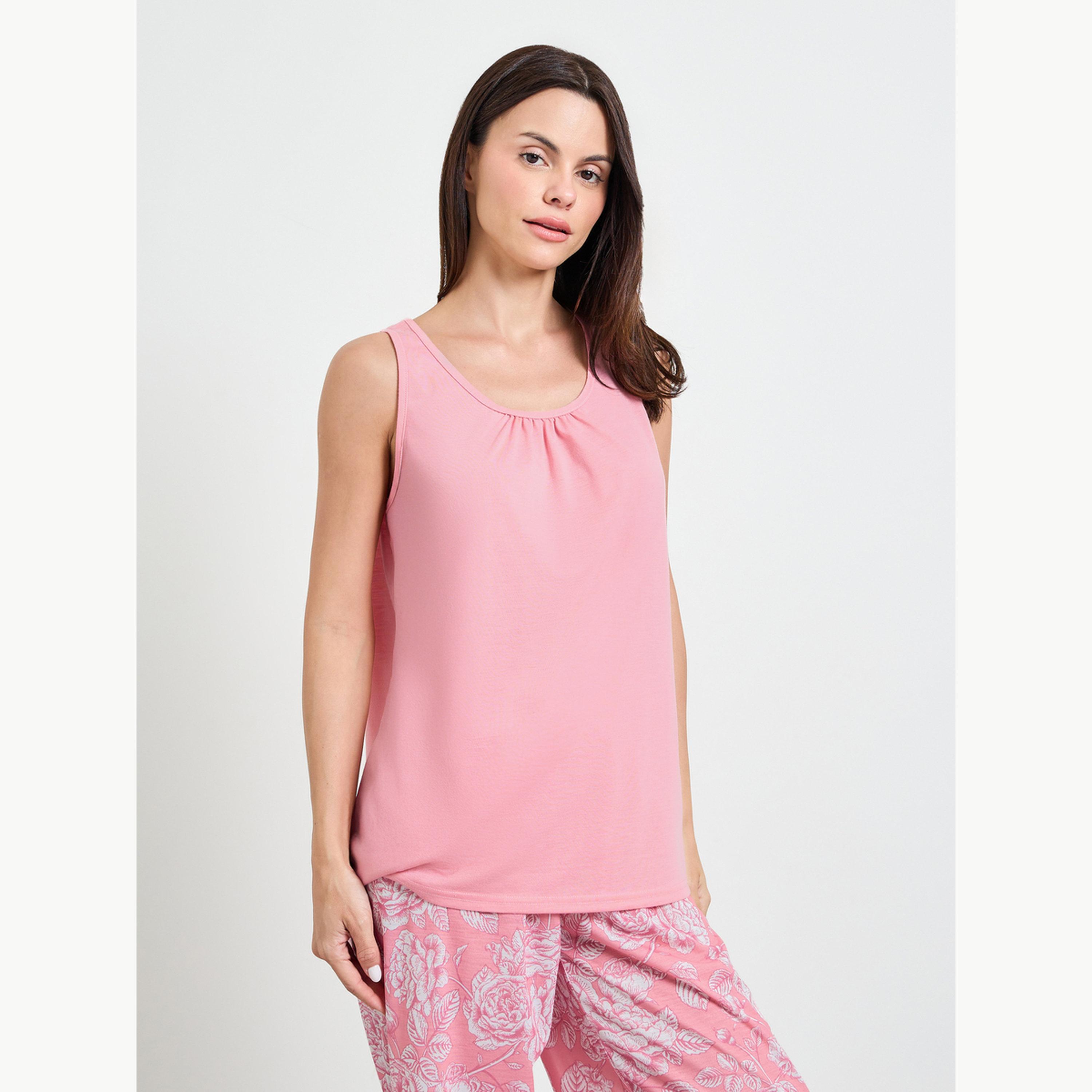 Styli Pink Gathered Swing Cami and Floral Print Pyjama Set-women-clothing-nightwear-pyjamas-longsets-image-3
