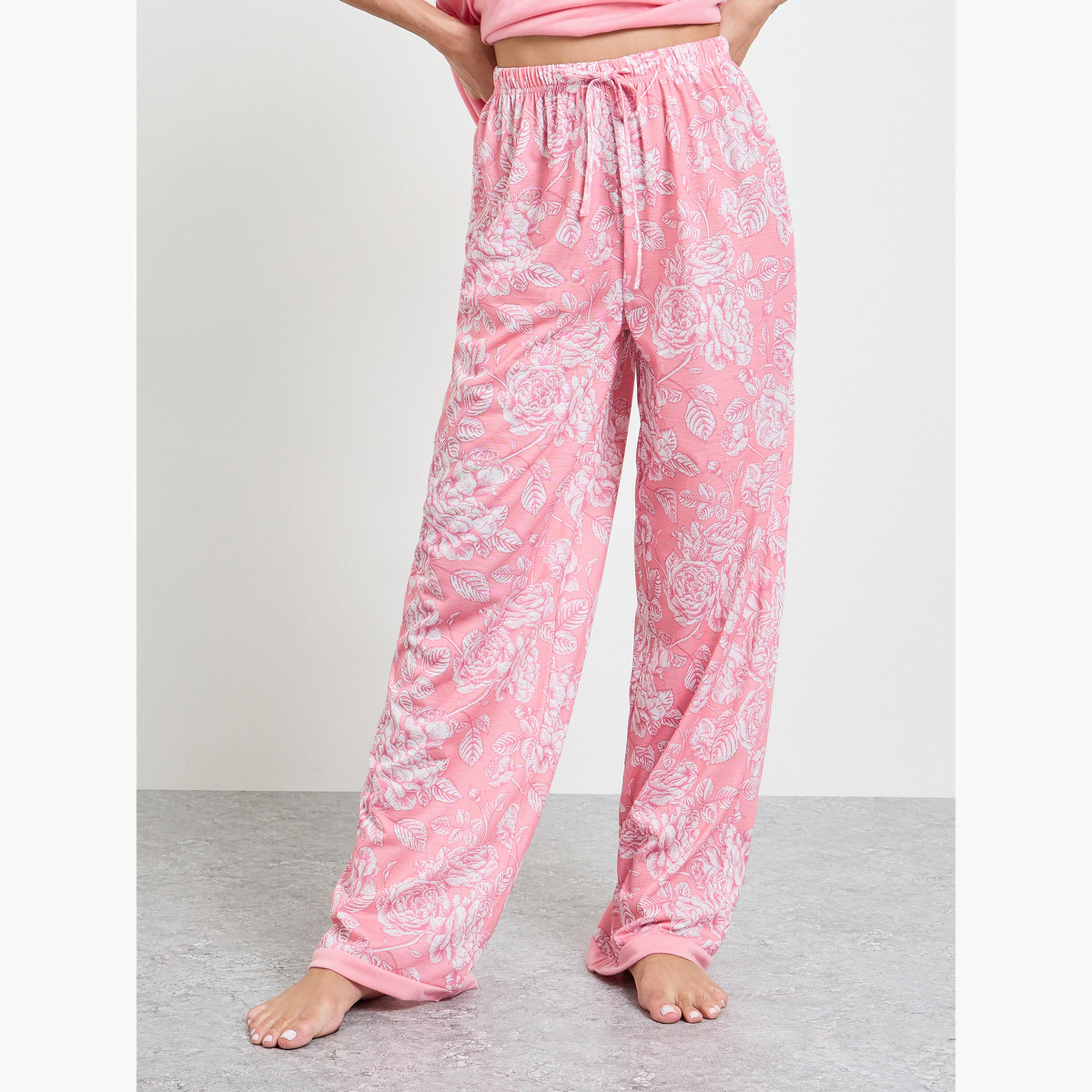 Styli Pink Gathered Swing Cami and Floral Print Pyjama Set-women-clothing-nightwear-pyjamas-longsets-image-5