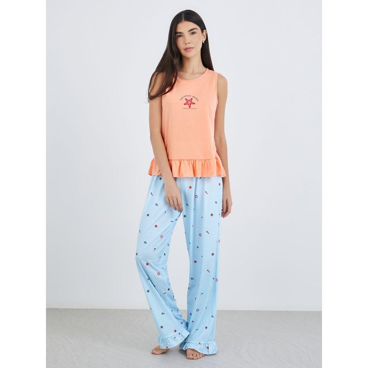 Styli Ocean Theme Print Ruffle Hem Tank and Wide Leg Pyjama Set-women-clothing-nightwear-pyjamas-longsets-image-1