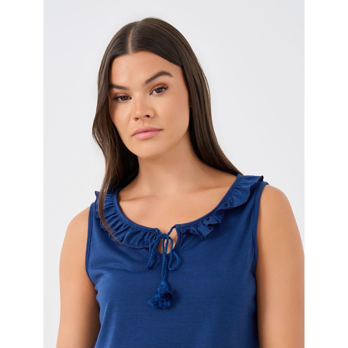 Styli Ruffled Tassel Tie-Up Neck Tank and Shell Print Shorts Set-women-clothing-nightwear-pyjamas-longsets-image-3