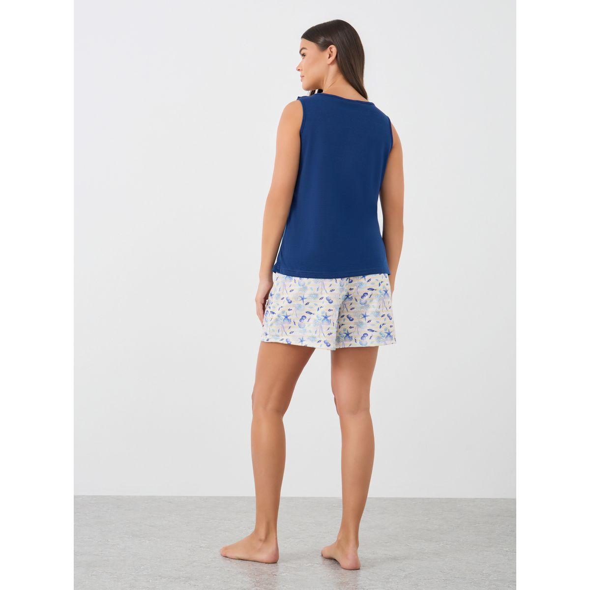 طقم من شورت بيجاما وبلوزة بياقة بأربطة مع تفاصيل شراشيب-women-clothing-nightwear-pyjamas-longsets-image-5