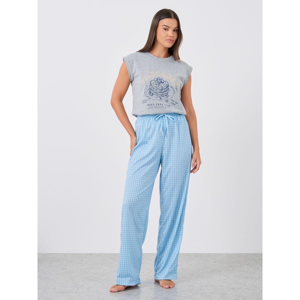Styli Pancake Graphic Print Tank and Gingham Checked Pyjama Set-women-clothing-nightwear-pyjamas-longsets-image-2