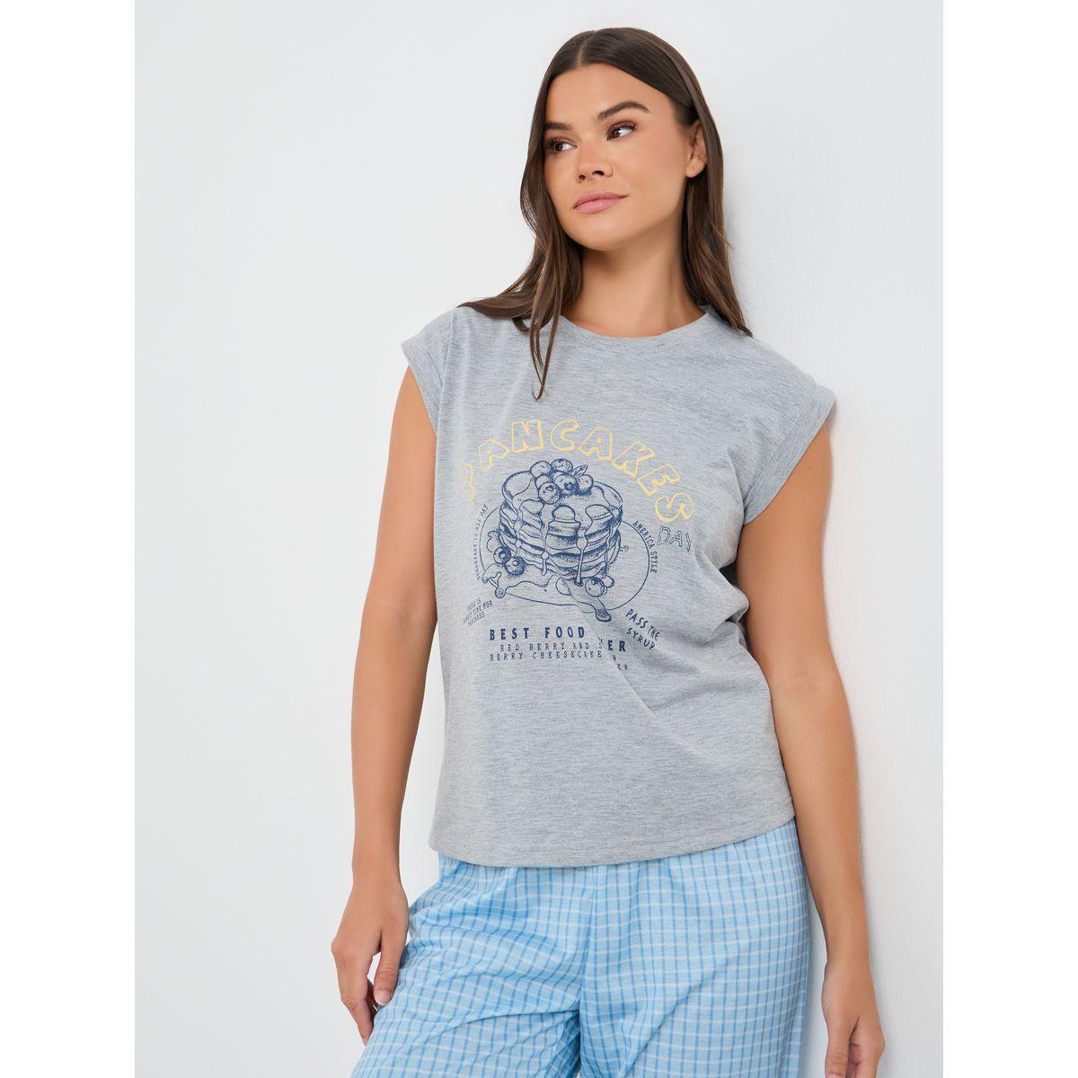 Styli Pancake Graphic Print Tank and Gingham Checked Pyjama Set-women-clothing-nightwear-pyjamas-longsets-image-3