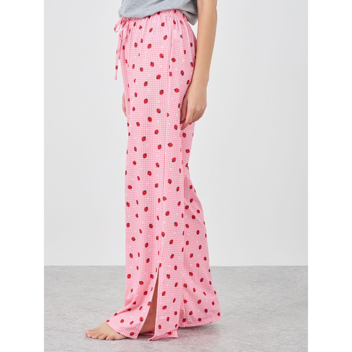 Styli Women Strawberry Print Dropped Shoulder T-Shirt and Side Slit Pyjama Set-women-clothing-nightwear-pyjamas-longsets-image-5