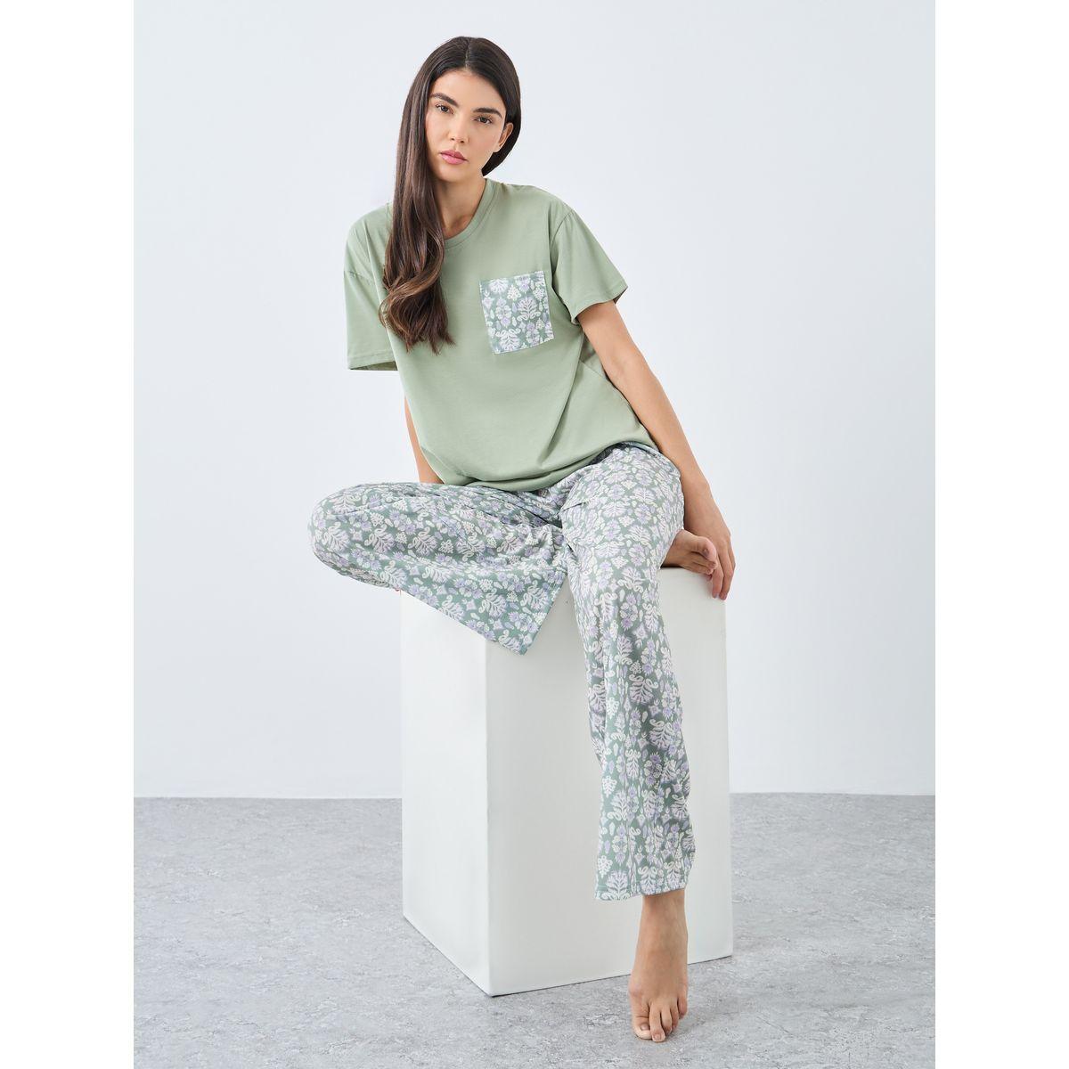 Styli All Over Damask Print T-Shirt and Pyjama Set-women-clothing-nightwear-pyjamas-longsets-image-1