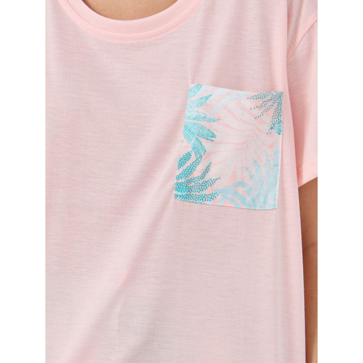 Styli Leafy Palm Print Pocket Detail T-Shirt and Pyjama Set-women-clothing-nightwear-pyjamas-longsets-image-4