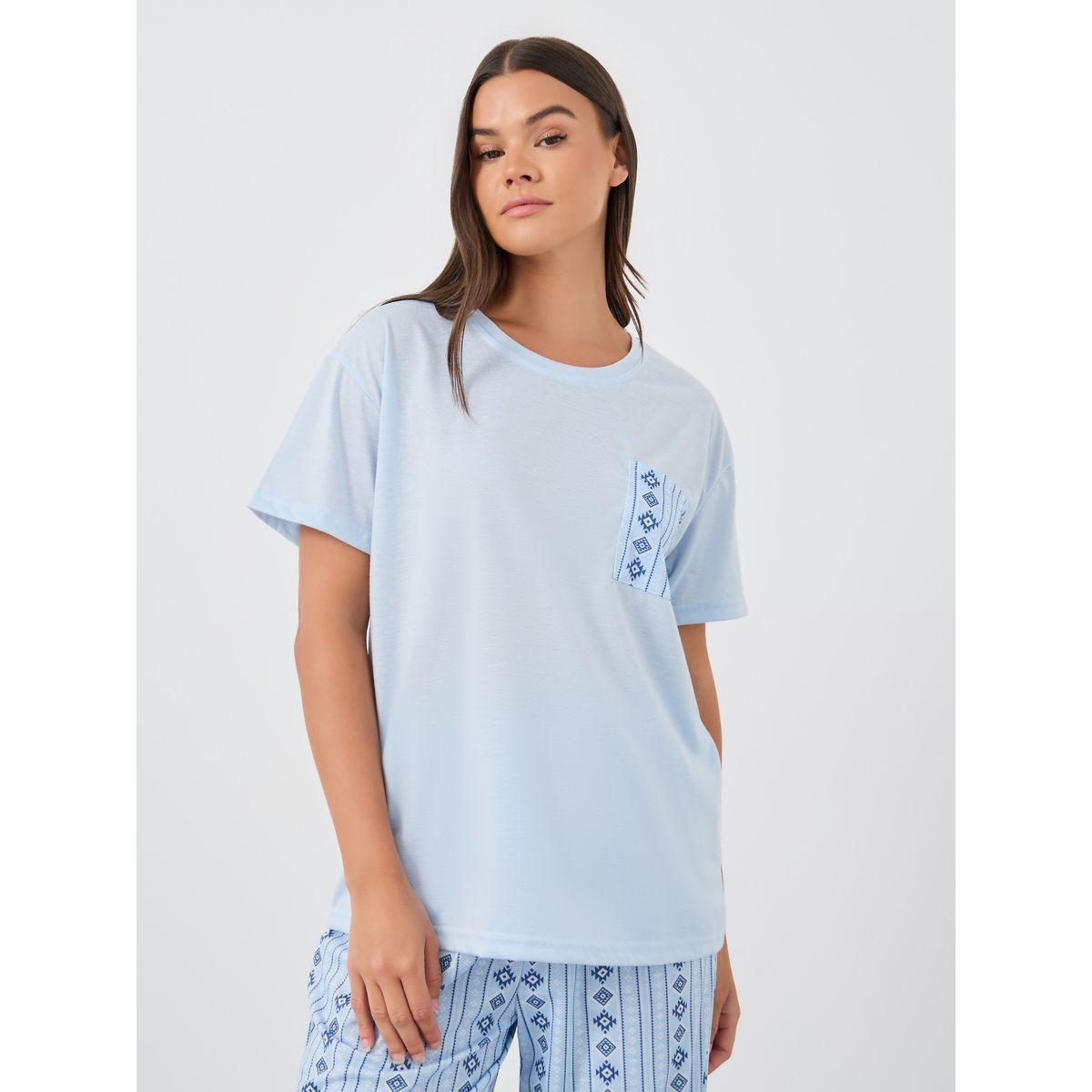 Styli Women Aztec Print Pocket Detail T-Shirt and Pyjama Set-women-clothing-nightwear-pyjamas-longsets-image-2