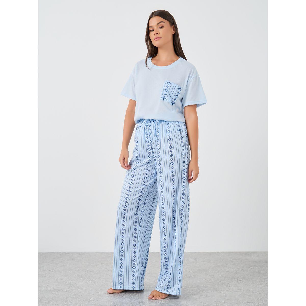 Styli Women Aztec Print Pocket Detail T-Shirt and Pyjama Set-women-clothing-nightwear-pyjamas-longsets-image-3