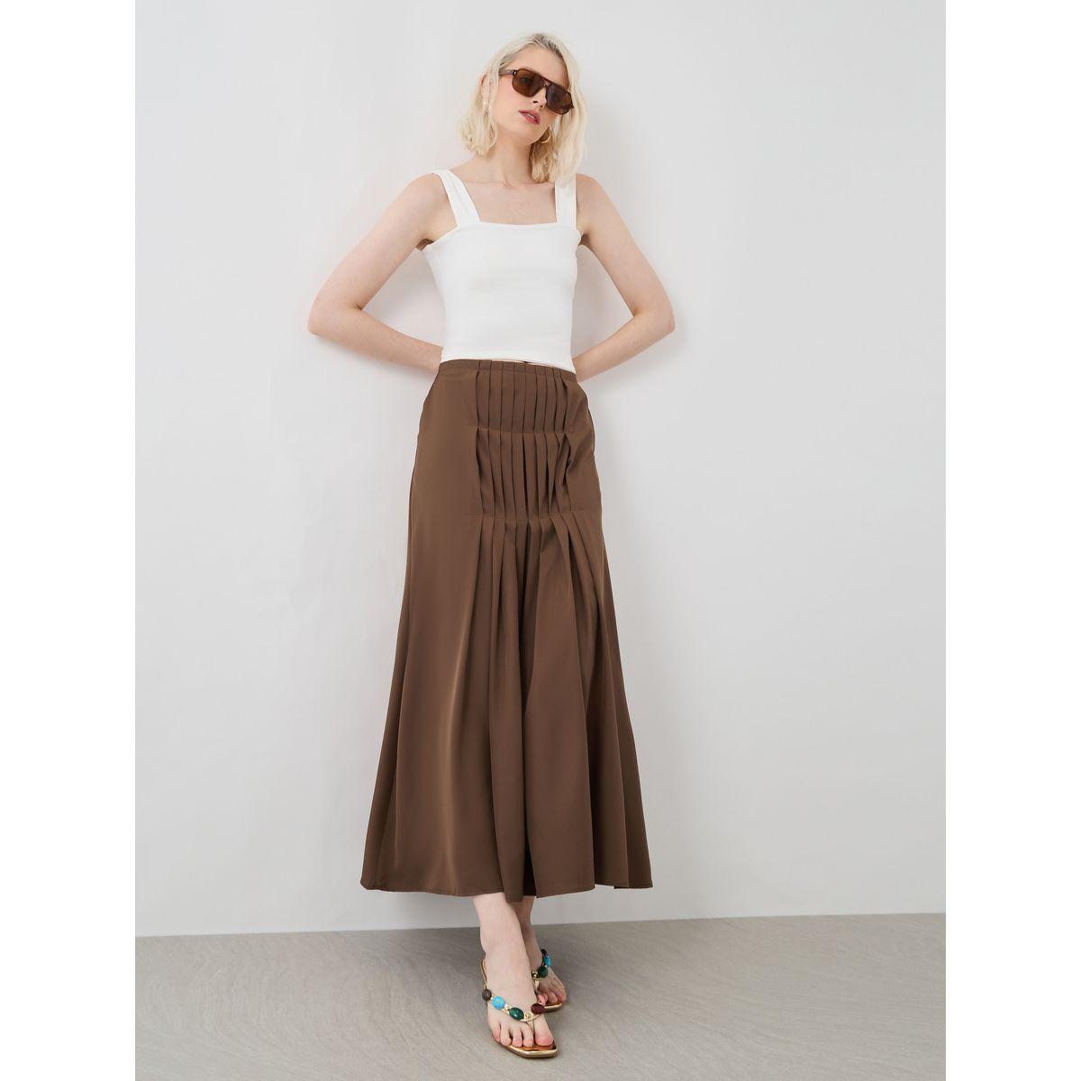 Styli Solid Front Pleated Detail Maxi Skirts-women-clothing-bottoms-skirts-image-1