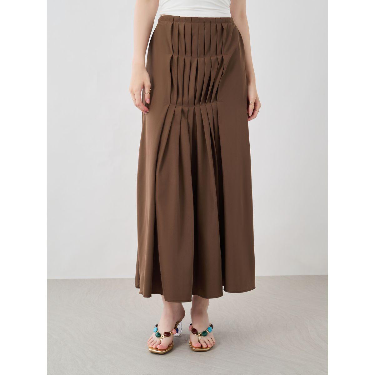 تنورة طويلة سادة مزينة بكسرات-women-clothing-bottoms-skirts-image-2