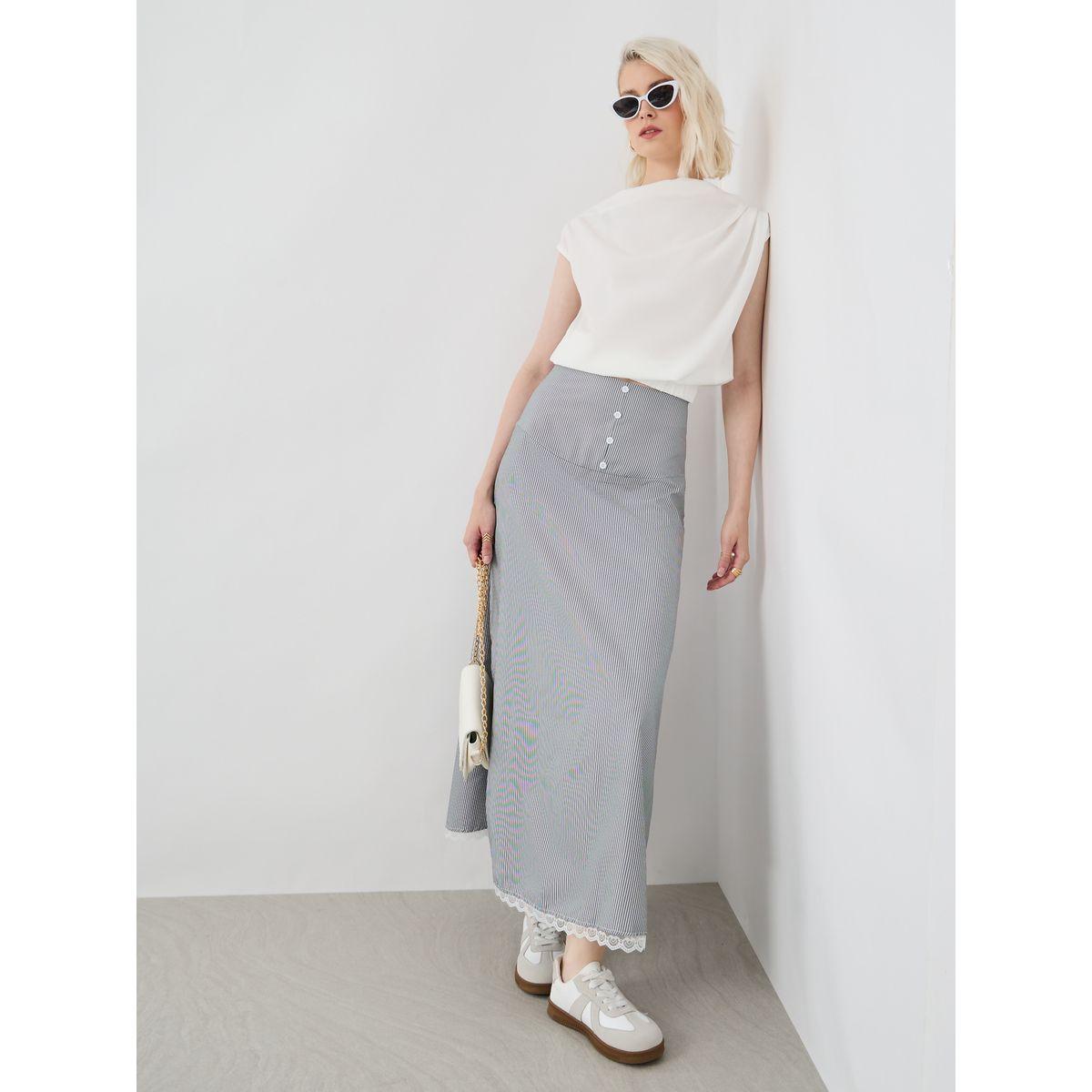 Styli Striped Lace Hem Buttoned Maxi Skirt-women-clothing-bottoms-skirts-image-1