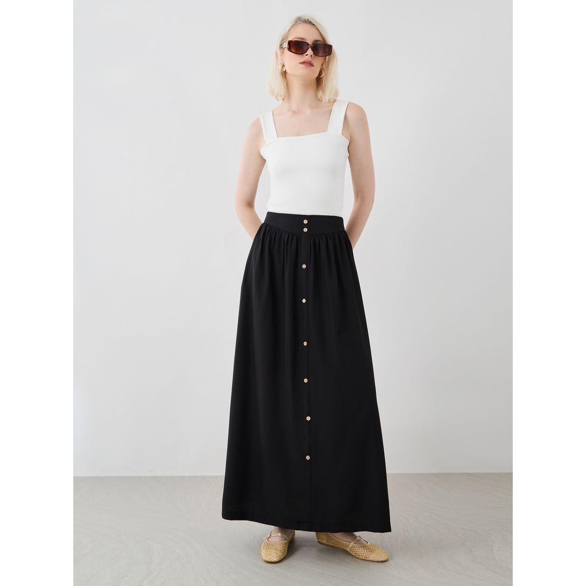 Styli Solid Buttoned A-Line Maxi Skirt-women-clothing-bottoms-skirts-image-1