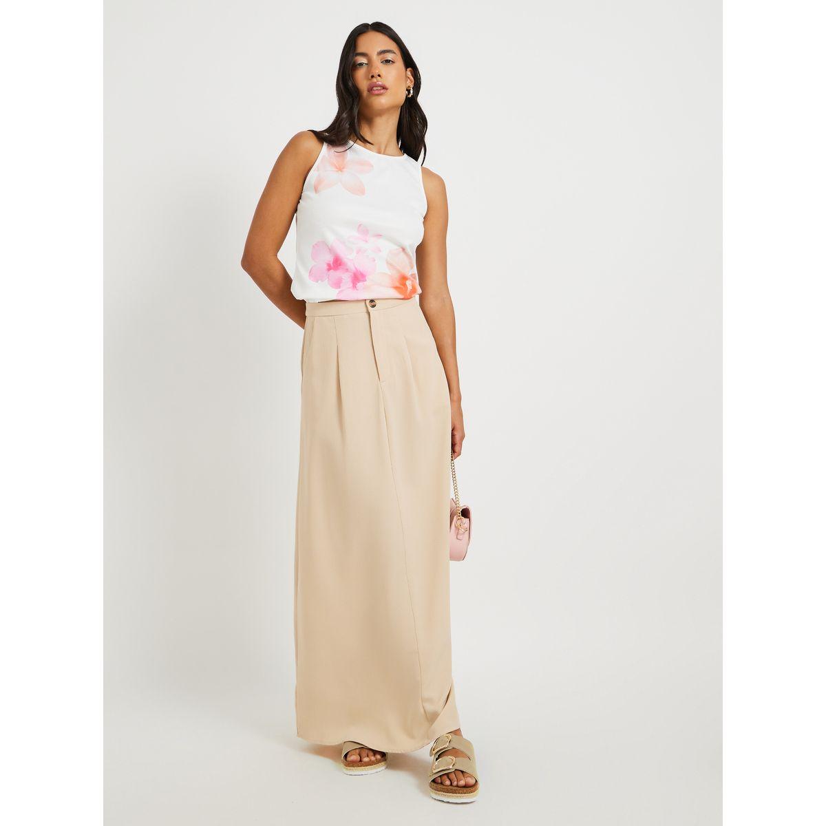 Styli Solid Pleated A-Line Maxi Skirt-women-clothing-bottoms-skirts-image-1