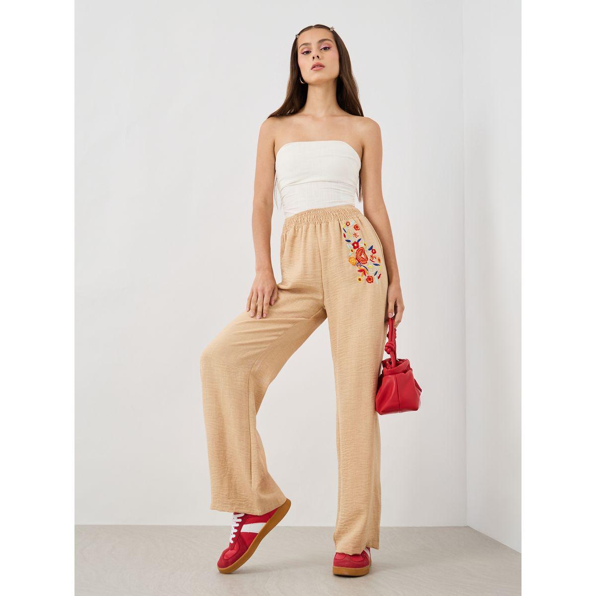 Styli Embroidered Detail Wide Leg Pants with Elasticated Waistband-women-clothing-bottoms-trousers-image-2