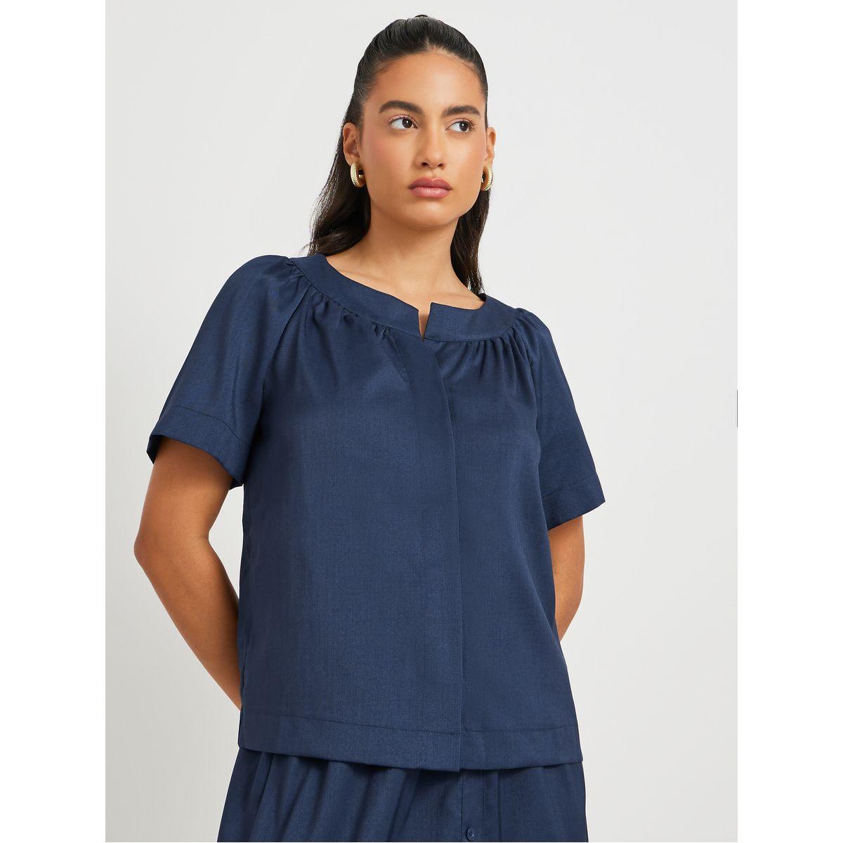 Styli Solid Button Front Short Sleeve Top and Skirt Co-Ords-women-clothing-coordsets-image-2