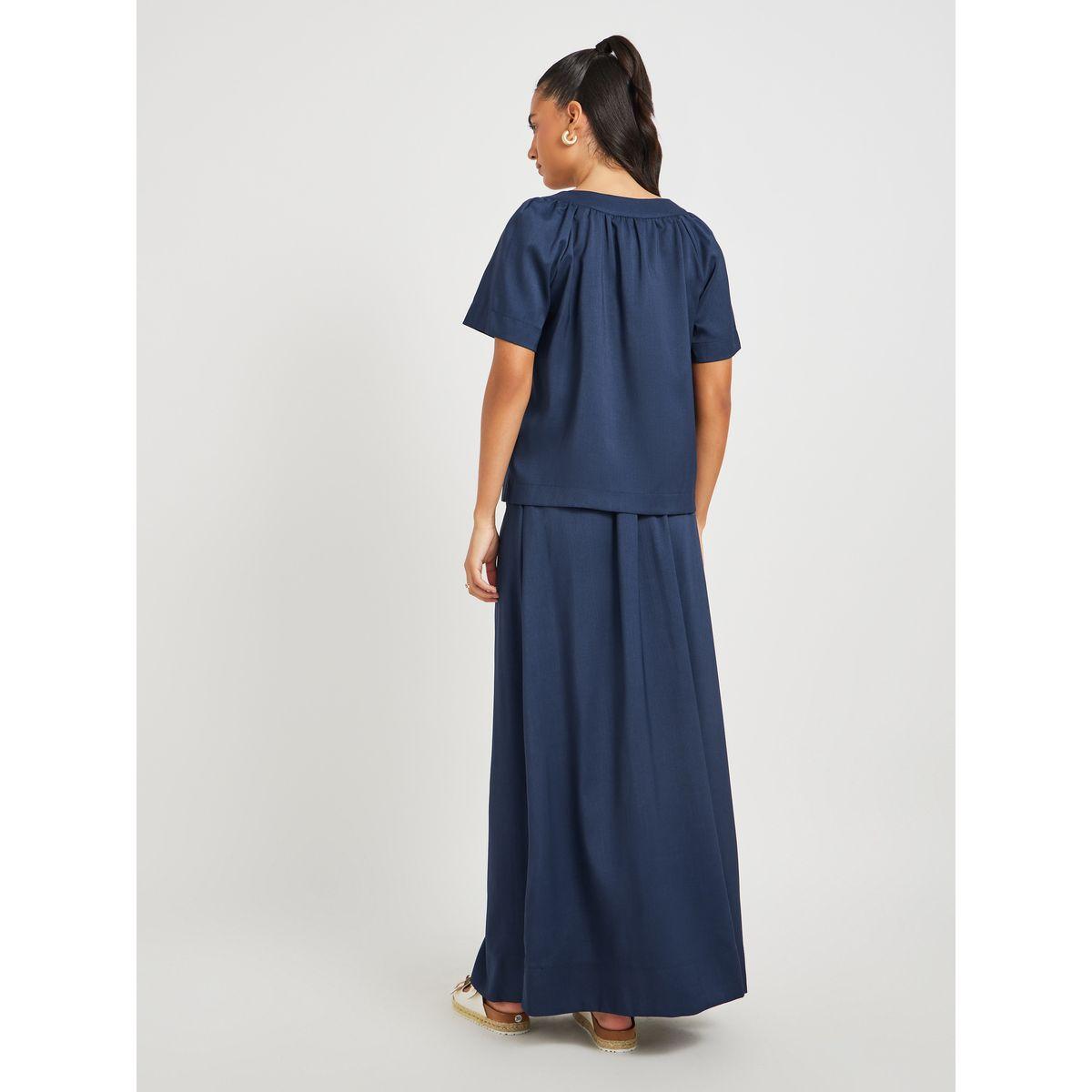 Styli Solid Button Front Short Sleeve Top and Skirt Co-Ords-women-clothing-coordsets-image-5