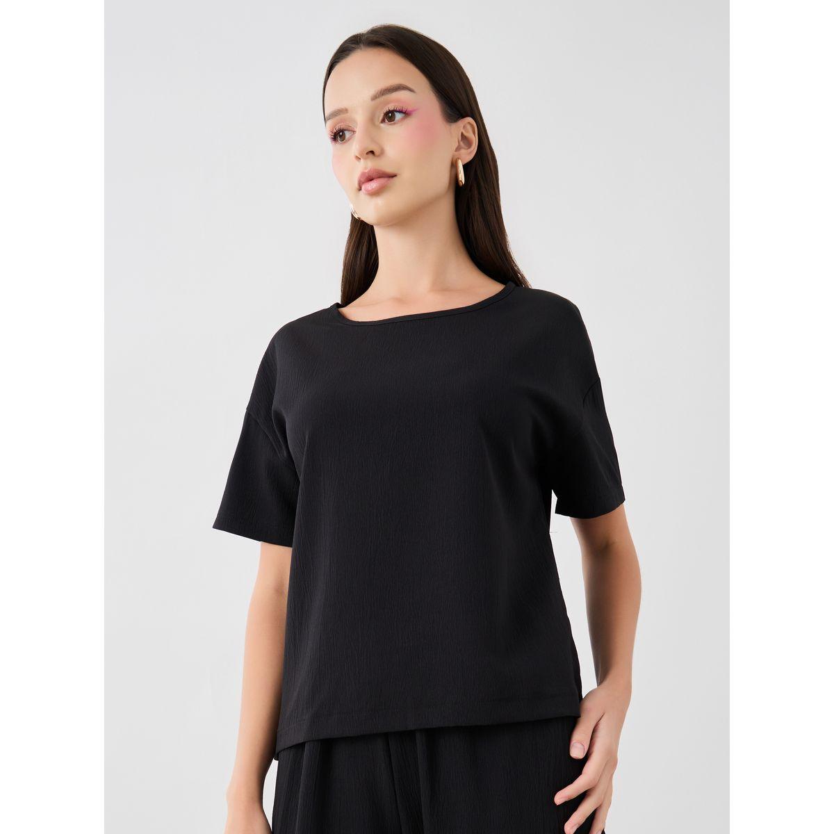 طقم منسق من بنطال وتيشيرت سادة-women-clothing-coordsets-image-3
