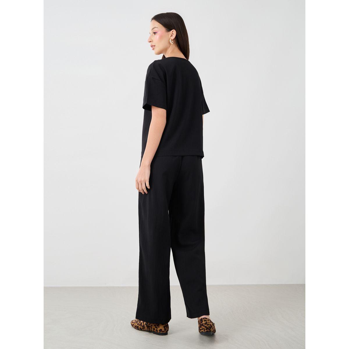 Styli Solid Short Sleeve T-Shirt and Pants Co-Ords-women-clothing-coordsets-image-5