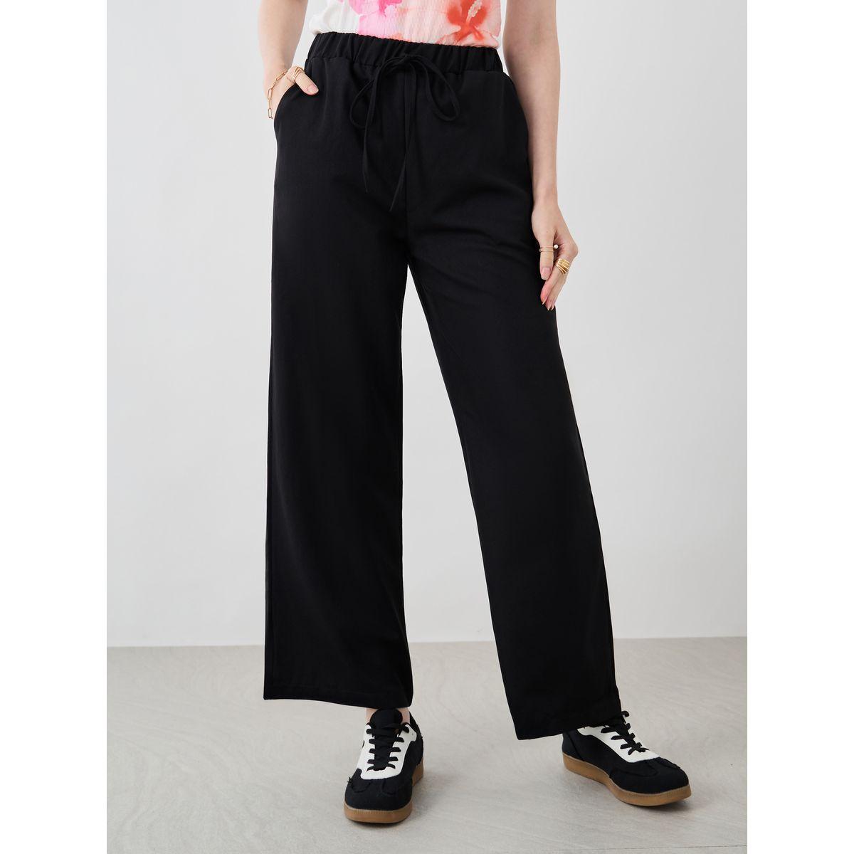 بنطال سادة بأرجل واسعة ورباط خصر-women-clothing-bottoms-trousers-image-2
