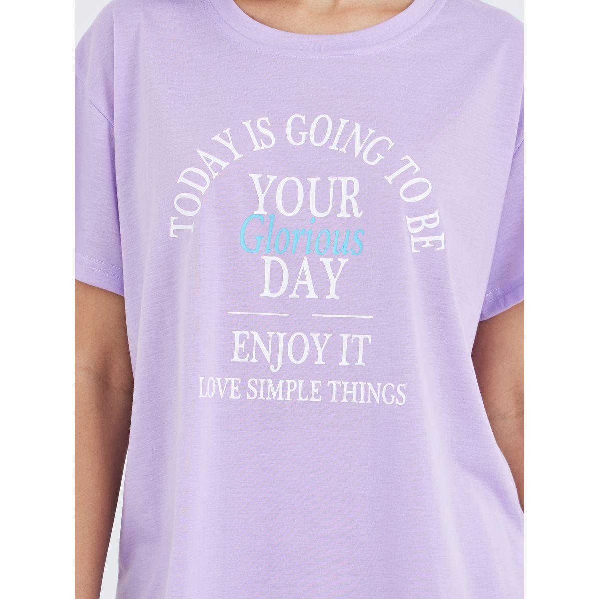 Styli Women Lilac Slogan Print Dropped Shoulder T-Shirt and Paisley Print Pyjama Set-women-clothing-nightwear-pyjamas-longsets-image-4