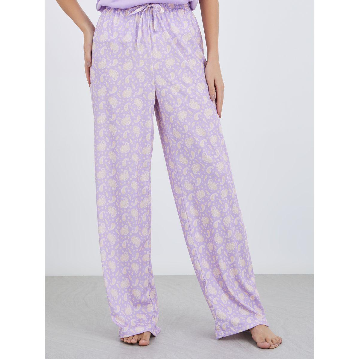 Styli Women Lilac Slogan Print Dropped Shoulder T-Shirt and Paisley Print Pyjama Set-women-clothing-nightwear-pyjamas-longsets-image-5