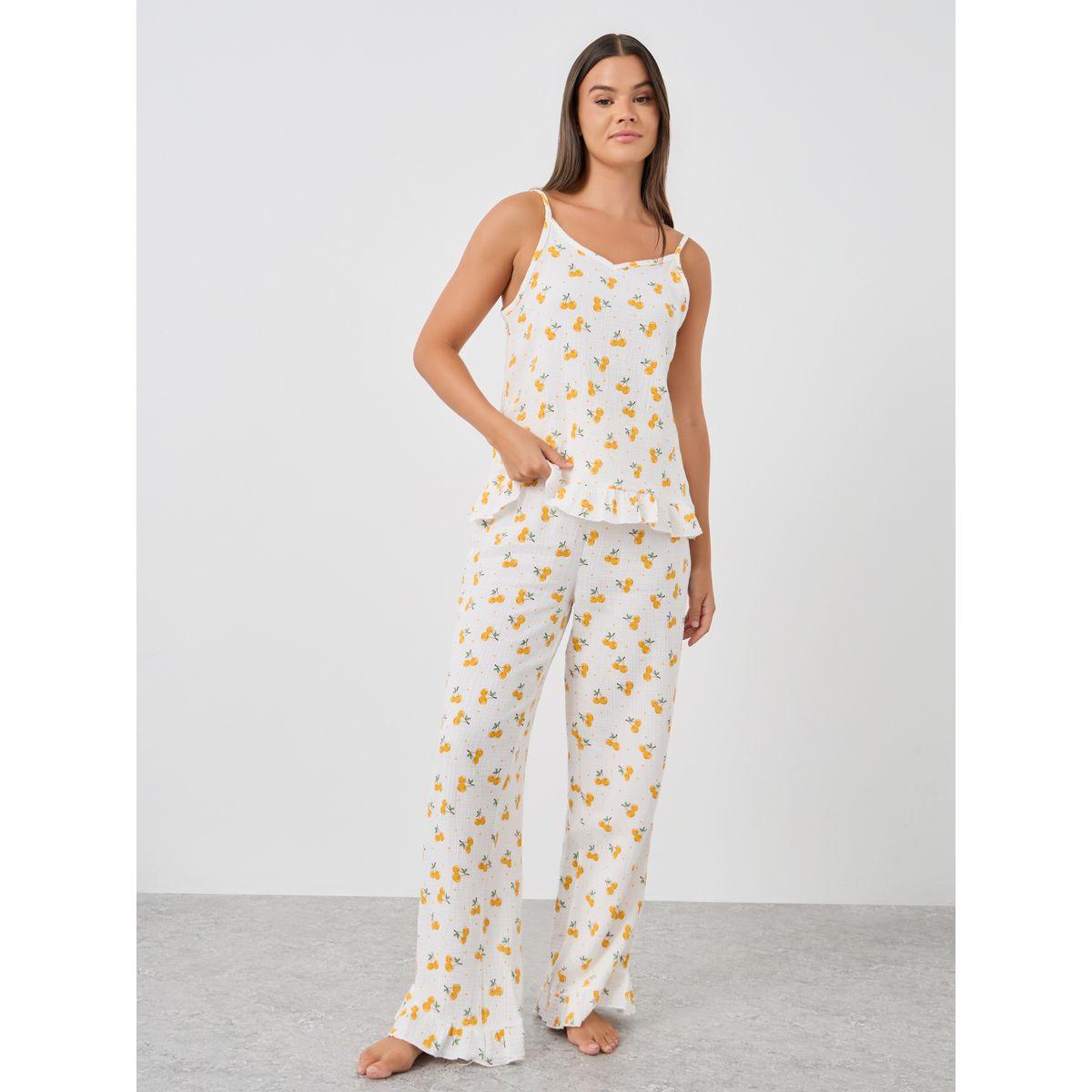 Styli All-Over Cherry Print Cotton Gauze Ruffle Hem Cami and Pyjama Set-women-clothing-nightwear-pyjamas-longsets-image-2
