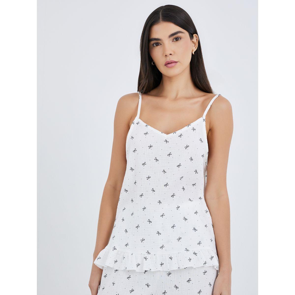 طقم من بنطال بيجاما وبلوزة بطبعة فيونكة مع حافة كشكش-women-clothing-nightwear-pyjamas-longsets-image-2