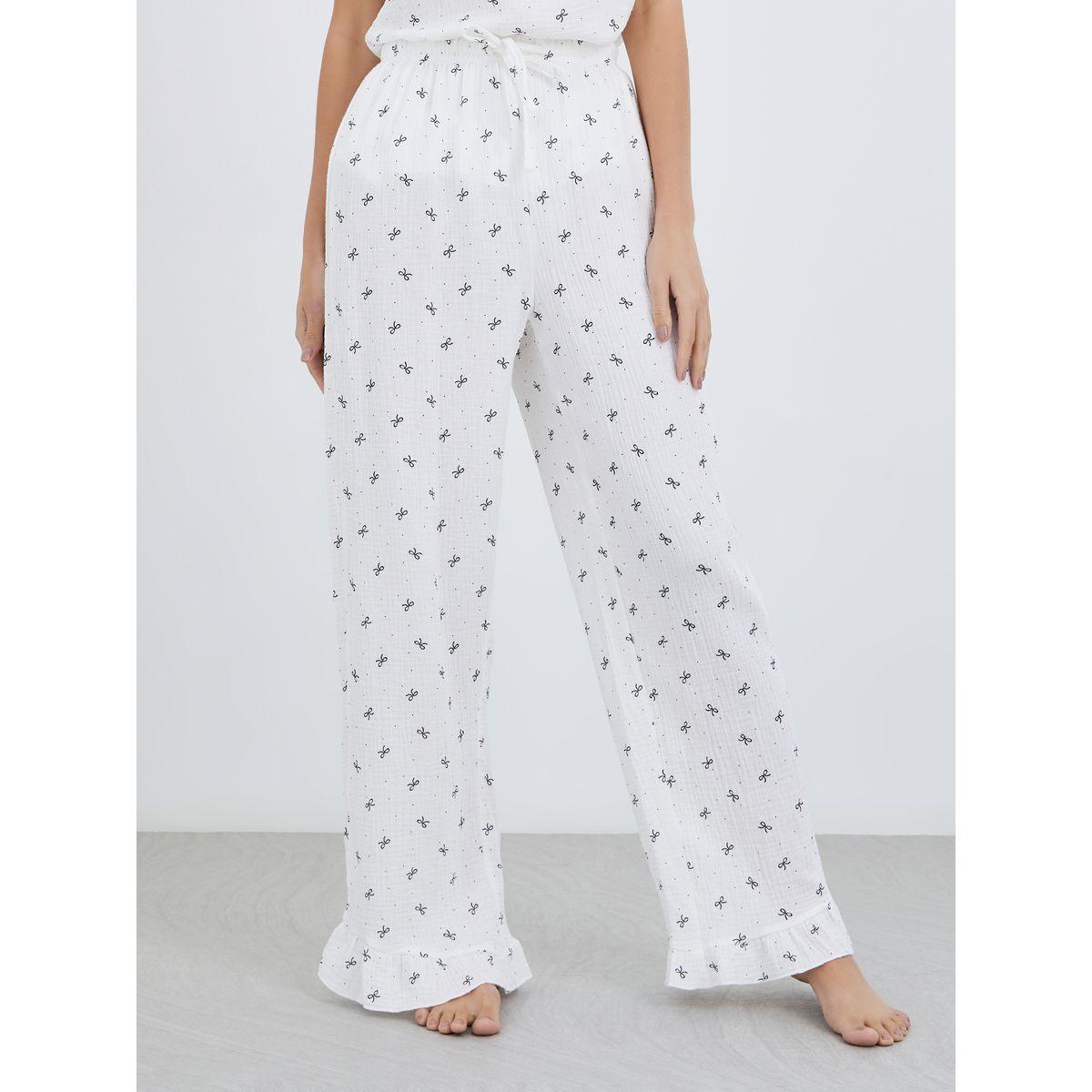 طقم من بنطال بيجاما وبلوزة بطبعة فيونكة مع حافة كشكش-women-clothing-nightwear-pyjamas-longsets-image-4