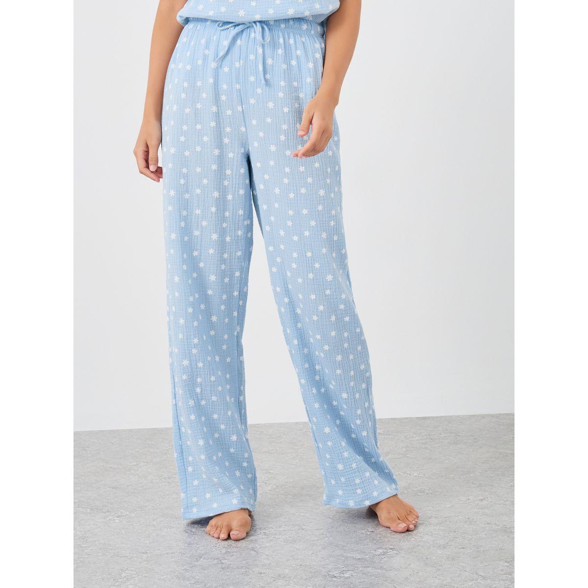Styli All-Over Daisy Print Cotton Gauze Ruffle Shoulder Cami and Pyjama Set-women-clothing-nightwear-pyjamas-longsets-image-6